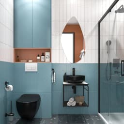 Kale Volo 45 Cm Yuvarlak Mat Siyah Lavabolu Metal Banyo Mobilya Seti görsel 2