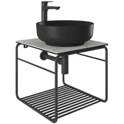 Kale Volo 45 Cm Yuvarlak Mat Siyah Lavabolu Metal Banyo Mobilya Seti görsel 1