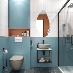 Kale Volo 45 Cm Yuvarlak Mat Vizon Lavabolu Metal Banyo Mobilya Seti görsel 2