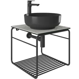 Kale Volo 45 Cm Yuvarlak Siyah Lavabolu Metal Banyo Mobilya Seti görsel 1