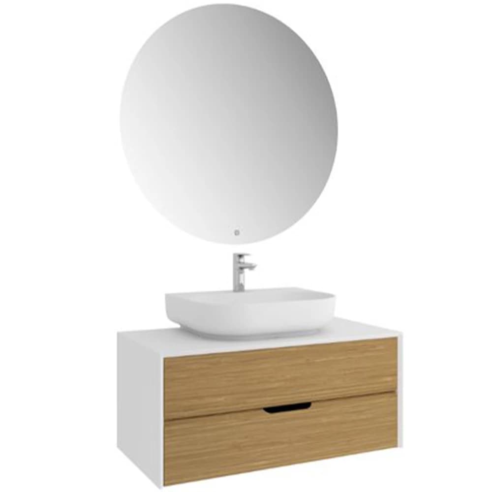 Kale Zero 2.0 100 Cm Beyaz Meşe Banyo Dolabı (Oval Mat Beyaz Armatür Bantlı Lavabo)