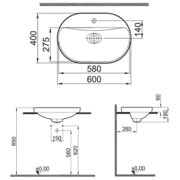 Kale Zero 2.0 60x40 Cm Yarı Gömme Oval Lavabo görsel 2