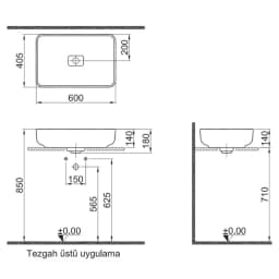 Kale Zero 2.0 60x40 Cm Mat Antrasit-Gri Dikdörtgen Çanak Lavabo görsel 2