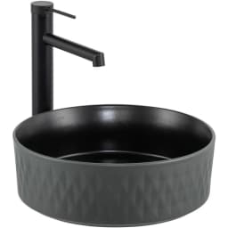 Lena E-W5001GS 36 Cm Mat Gri-Siyah Yuvarlak Tezgah Üstü Lavabo görsel 1