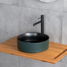 Lena E-W5001YS 36 Cm Mat Yeşil-Siyah Yuvarlak Tezgah Üstü Lavabo görsel 2