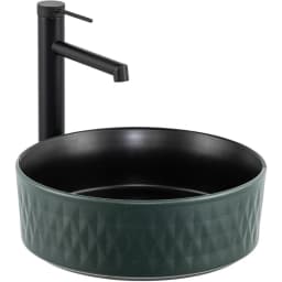 Lena E-W5001YS 36 Cm Mat Yeşil-Siyah Yuvarlak Tezgah Üstü Lavabo görsel 1