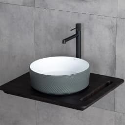 Lena E-W5002GB 36 Cm Mat Gri-Beyaz Yuvarlak Tezgah Üstü Lavabo görsel 2