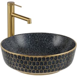 Lena E-W8145 41 Cm Mat Gri-Altın Yuvarlak Tezgah Üstü Lavabo görsel 1