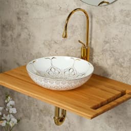 Lena EY-7032 40 Cm Beyaz-Altın Yuvarlak Tezgah Üstü Lavabo görsel 2