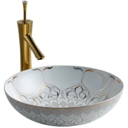 Lena EY-7032 40 Cm Beyaz-Altın Yuvarlak Tezgah Üstü Lavabo görsel 1