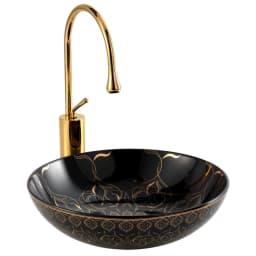 Lena EY-7032S 40 Cm Siyah-Altın Yuvarlak Tezgah Üstü Lavabo görsel 1