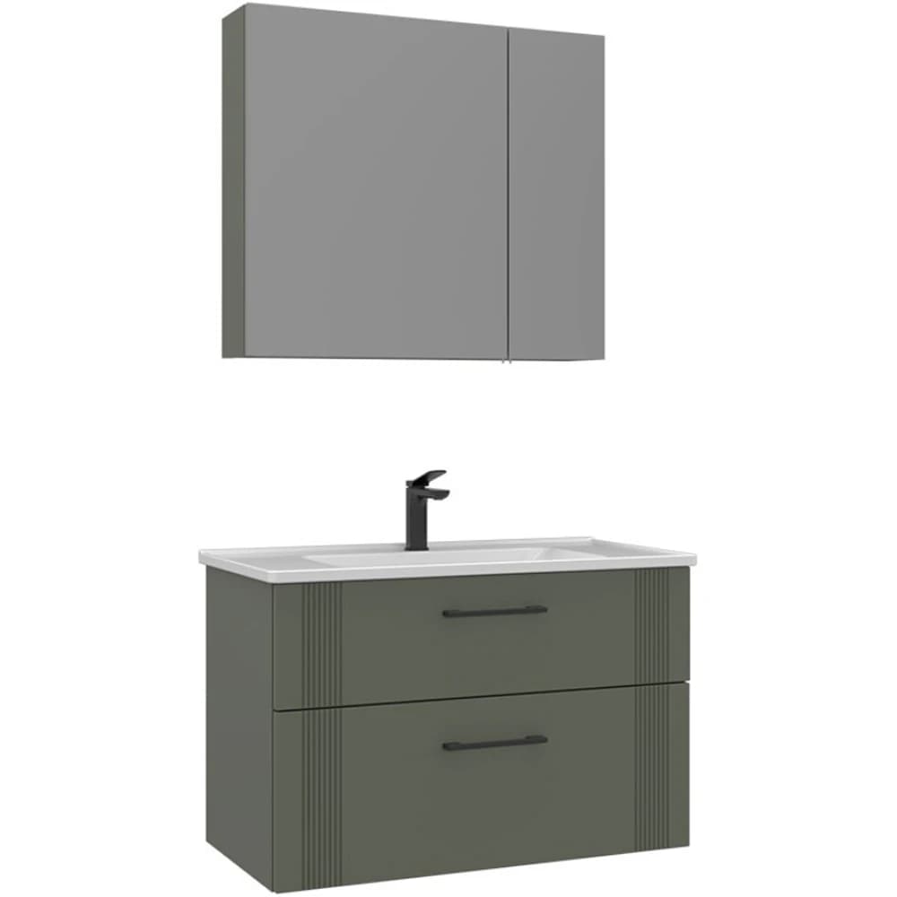Orka Bari 85 Cm Mat Yeşil Banyo Dolabı Takımı - 5006589