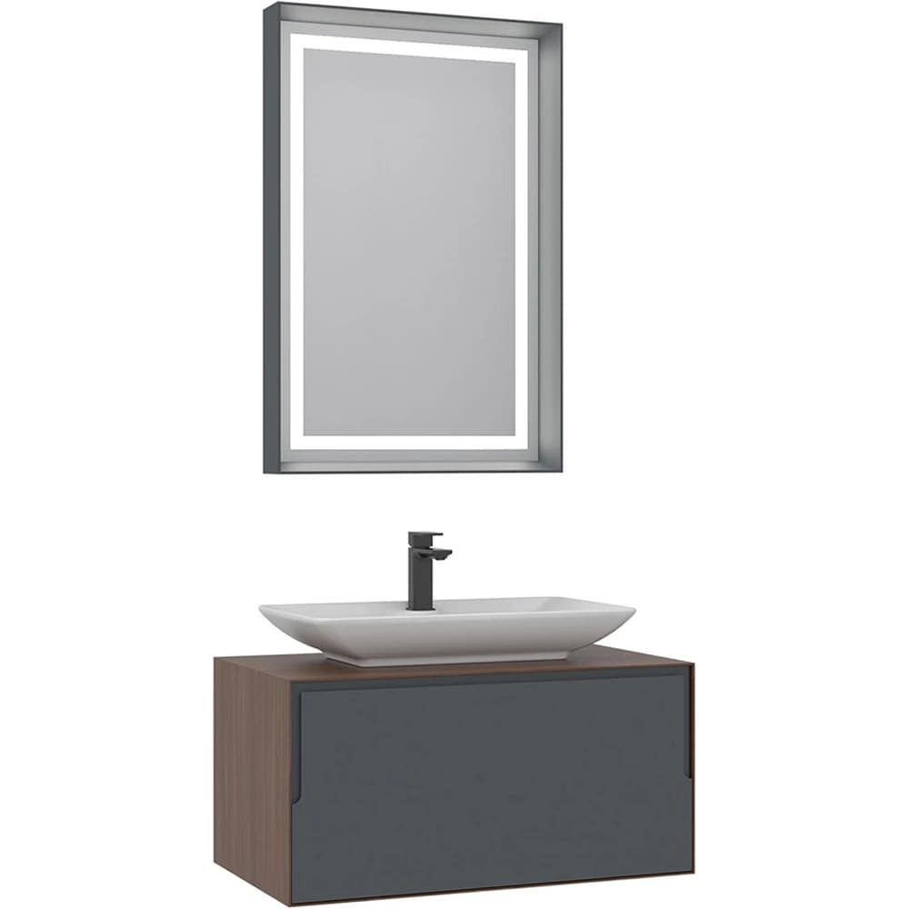 Orka Craft 80 Cm Ceviz-Antrasit Banyo Dolabı Takımı - 5003988