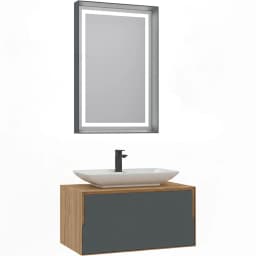 Orka Craft 80 Cm Meşe-Antrasit Banyo Dolabı Takımı - 5003991 görsel 1