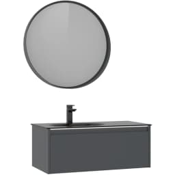 Orka Lisbon 90 Cm Mat Antrasit Banyo Dolabı Takımı görsel 1