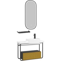 Orka Noto 80 Cm Sarı-Siyah Banyo Dolabı Takımı görsel 1