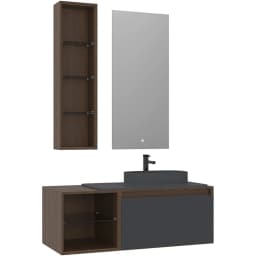 Orka Pacific 110 Cm Mat Antrasit-Moka Meşe Banyo Dolabı Takımı (Sağ) görsel 1