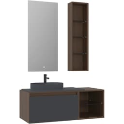 Orka Pacific 110 Cm Mat Antrasit-Moka Meşe Banyo Dolabı Takımı (Sol) görsel 1