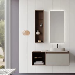 Orka Pacific 110 Cm Mat Kaşmir-Moka Meşe Banyo Dolabı Takımı (Sağ) görsel 2