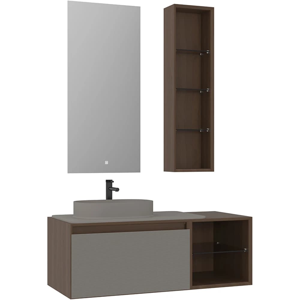 Orka Pacific 110 Cm Mat Vizon-Moka Meşe Banyo Dolabı Takımı (Sol)