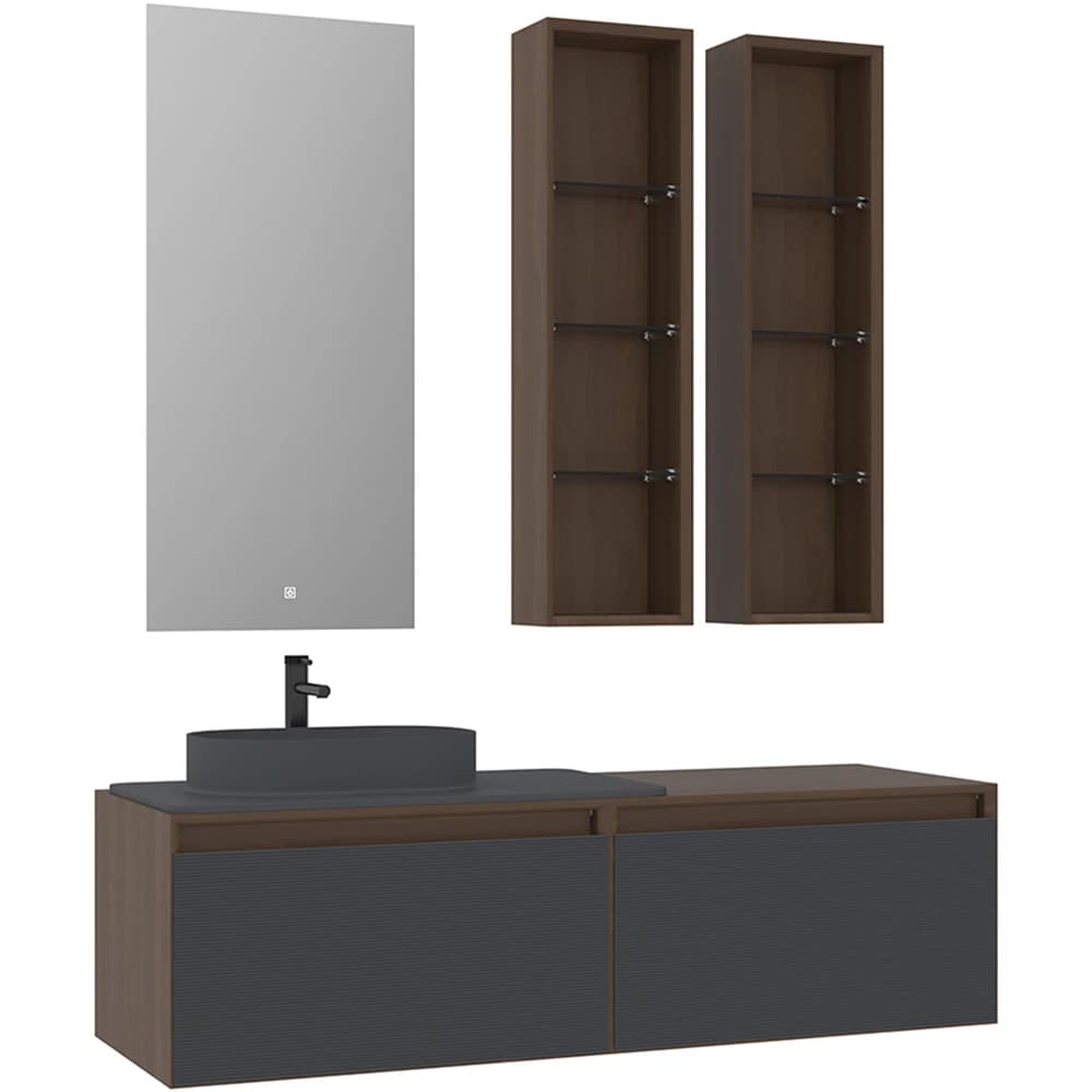 Orka Pacific 140 Cm Mat Antrasit-Moka Meşe Banyo Dolabı Takımı (Sol)