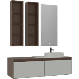 Orka Pacific 140 Cm Mat Kaşmir-Moka Meşe Banyo Dolabı Takımı (Sağ) görsel 1