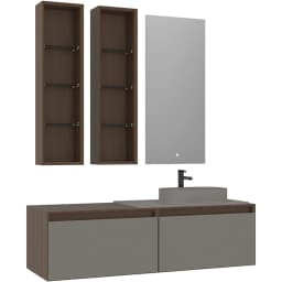 Orka Pacific 140 Cm Mat Vizon-Moka Meşe Banyo Dolabı Takımı (Sağ) görsel 1