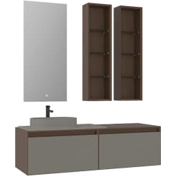 Orka Pacific 140 Cm Mat Vizon-Moka Meşe Banyo Dolabı Takımı (Sol) görsel 1