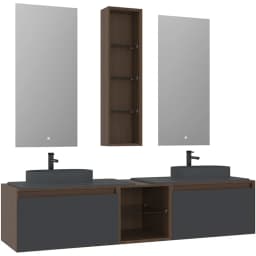Orka Pacific 180 Cm Mat Antrasit-Moka Meşe Banyo Dolabı Takımı görsel 1
