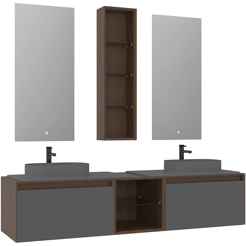 Orka Pacific 180 Cm Mat Gri-Moka Meşe Banyo Dolabı Takımı