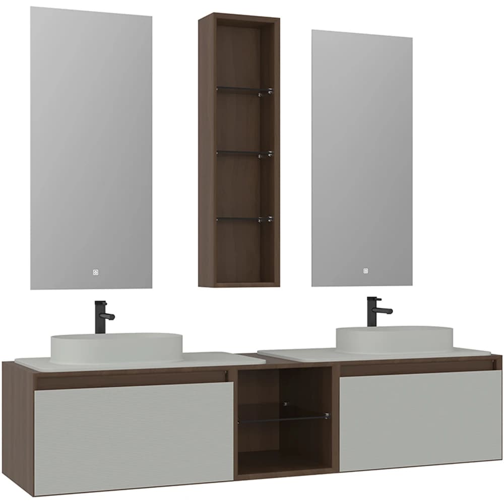 Orka Pacific 180 Cm Mat Kaşmir-Moka Meşe Banyo Dolabı Takımı