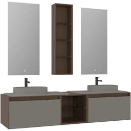 Orka Pacific 180 Cm Mat Vizon-Moka Meşe Banyo Dolabı Takımı görsel 1