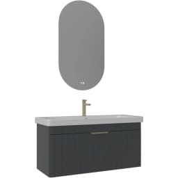 Orka Procida 105 Cm Mat Antrasit Banyo Dolabı Takımı (Altın Kulp) görsel 1