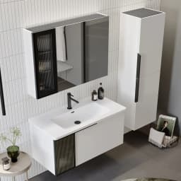 Orka Pure 100 Cm Mat Beyaz Banyo Dolabı Takımı görsel 3