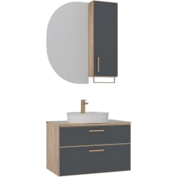 Orka Salerno 80 Cm Mat Antrasit-Legnano Banyo Dolabı Takımı (Altın Kulp) görsel 1