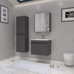 Orka Side 65 Cm Kapaklı Antrasit Banyo Dolabı Takımı görsel 2