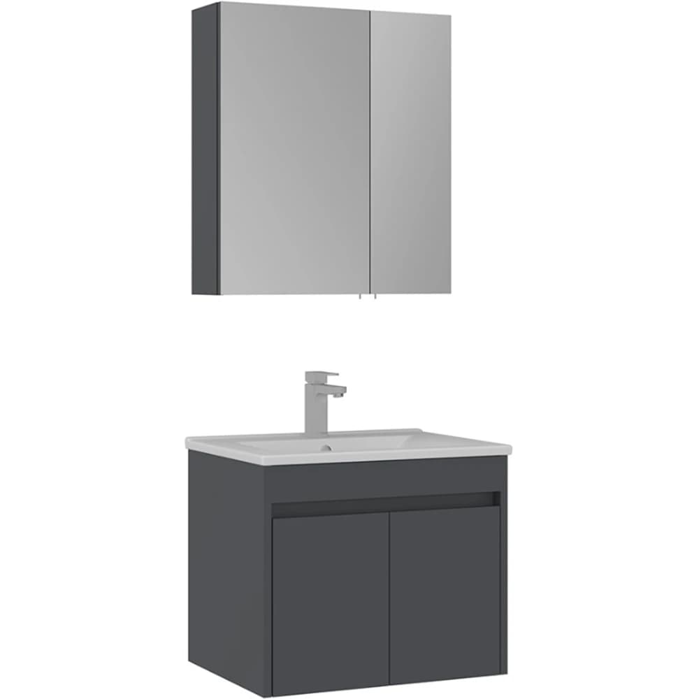 Orka Side 65 Cm Kapaklı Antrasit Banyo Dolabı Takımı