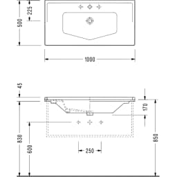 Serel Royal 100x50 Cm Üç Armatür Delikli Etajerli Lavabo - RY433DS110H görsel 2