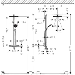Hansgrohe Raindance Alive S Puro 300 1jet Ecostat Element Parlak Altın Termostatlı Duş Kolonu - 24592990 görsel 2