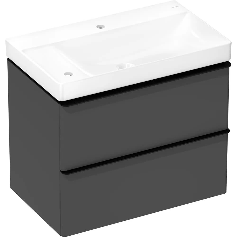 Hansgrohe Xelu Q 78 cm Elmas Mat Gri Mat Siyah Kulplu 2 Çekmeceli Lavabolu Dolap Seti Sol - 54378670
