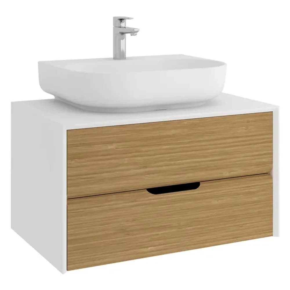 Kale Zero 2.0 80 Cm Beyaz-Meşe Lavabolu Dolap (Mat beyaz oval Lavabo) - 310300104370