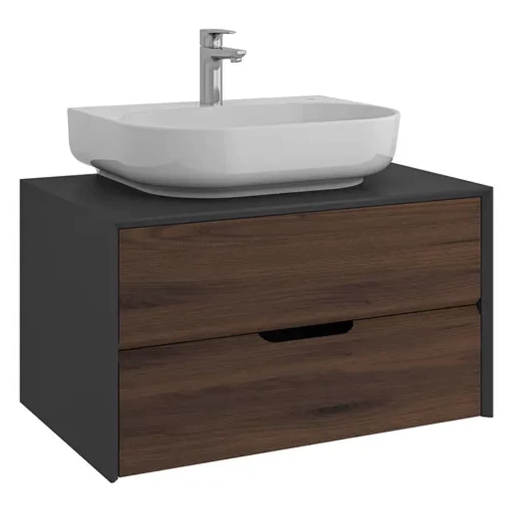 Kale Zero 2.0 80 Cm Antrasit-Ceviz Lavabolu Dolap (Beyaz oval Lavabo) - 310300104372