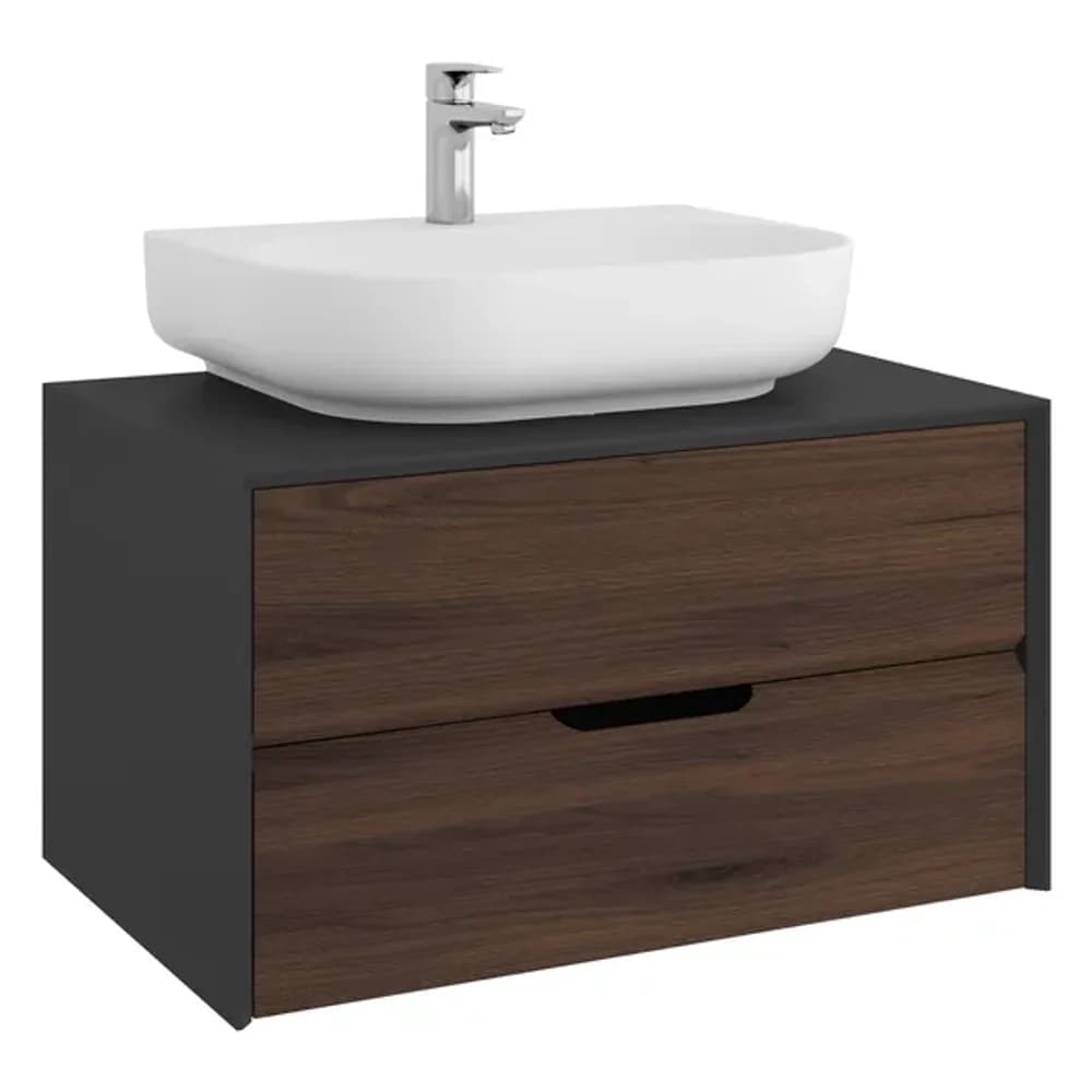 Kale Zero 2.0 80 Cm Antrasit-Ceviz Lavabolu Dolap (Mat beyaz oval Lavabo) - 310300104374