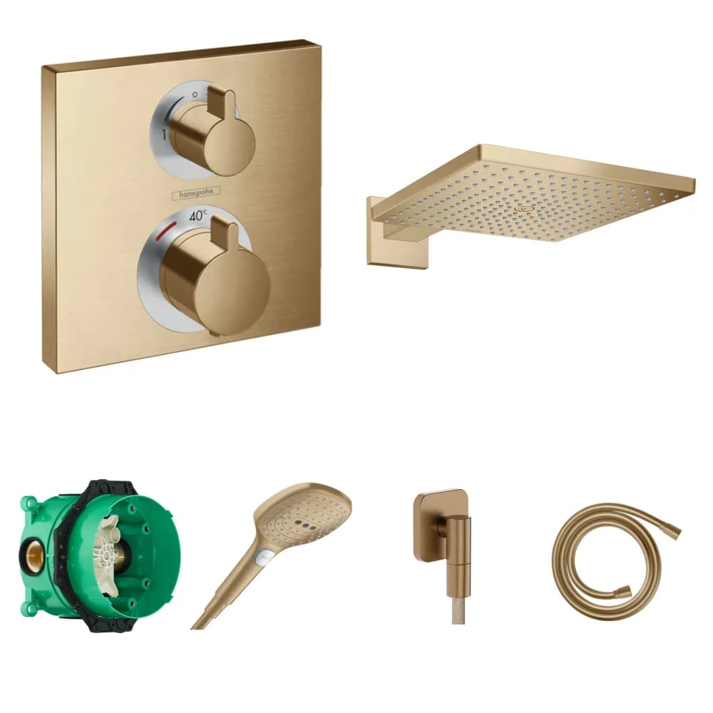 Hansgrohe Ecostat Square Mat Bronz 2 Çıkış Ankastre Duş Seti - Raindance E 300