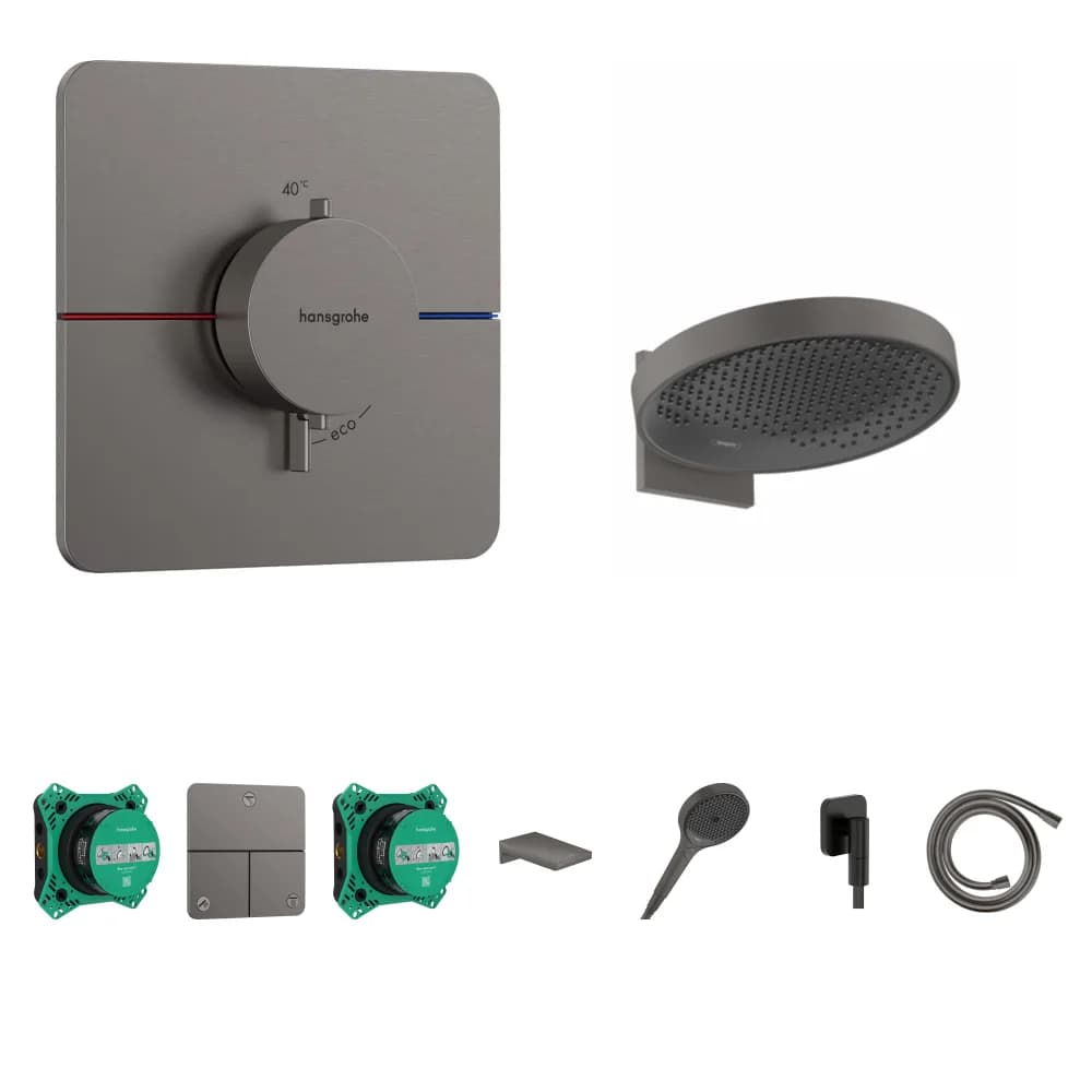 Hansgrohe ShowerSelect Comfort Q Mat Siyah-Krom 3 Çıkış Ankastre Duş Seti - Rainfinity 360 + Metropol Küvet Gagası