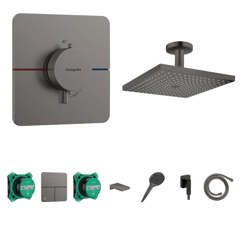 Hansgrohe ShowerSelect Comfort Q Mat Siyah-Krom 3 Çıkış Ankastre Duş Seti - Raindance E 300 Tavan + Metropol Küvet Gagası