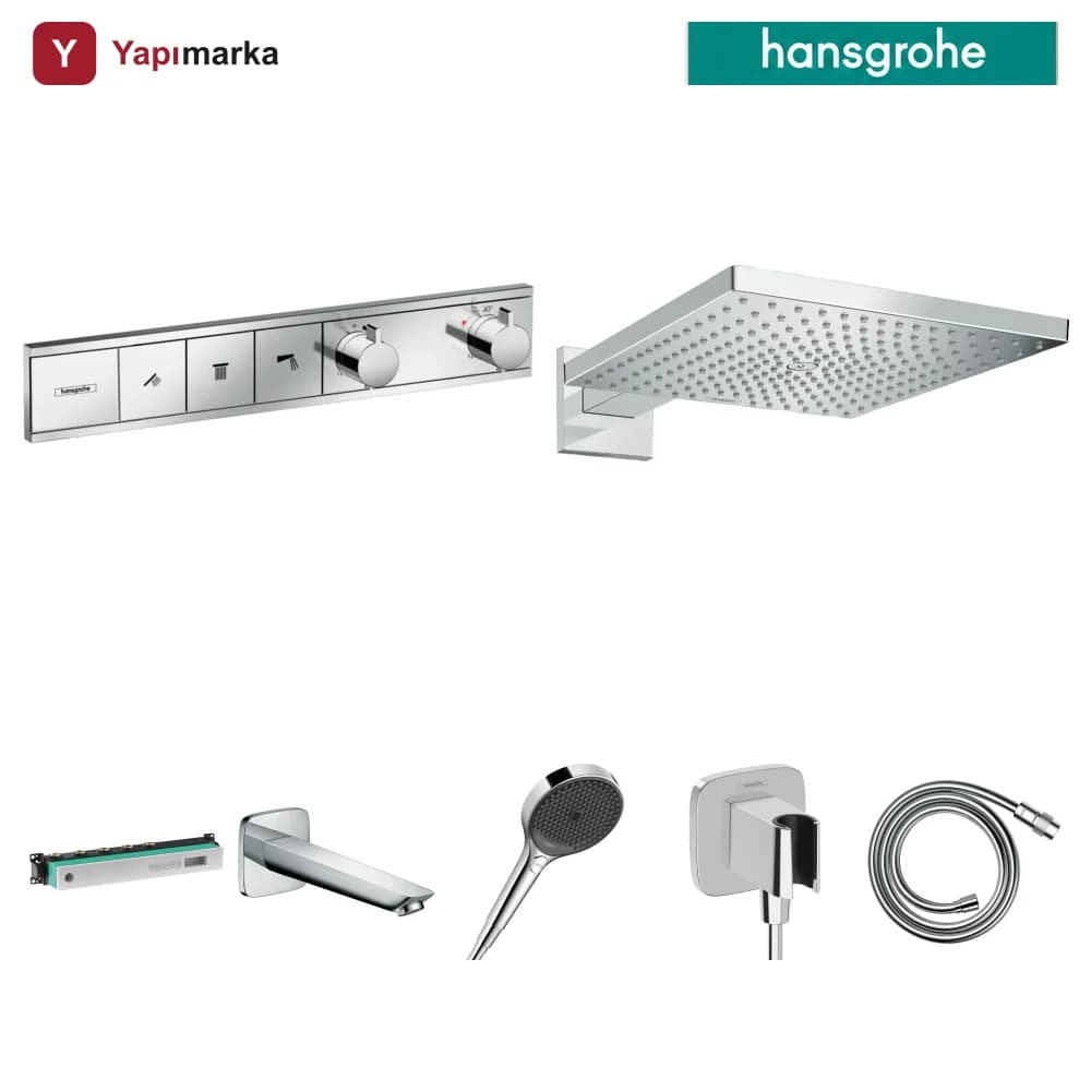 Hansgrohe RainSelect 3 Çıkış Ankastre Duş Seti - Raindance E 300 + Logis Küvet Gagası