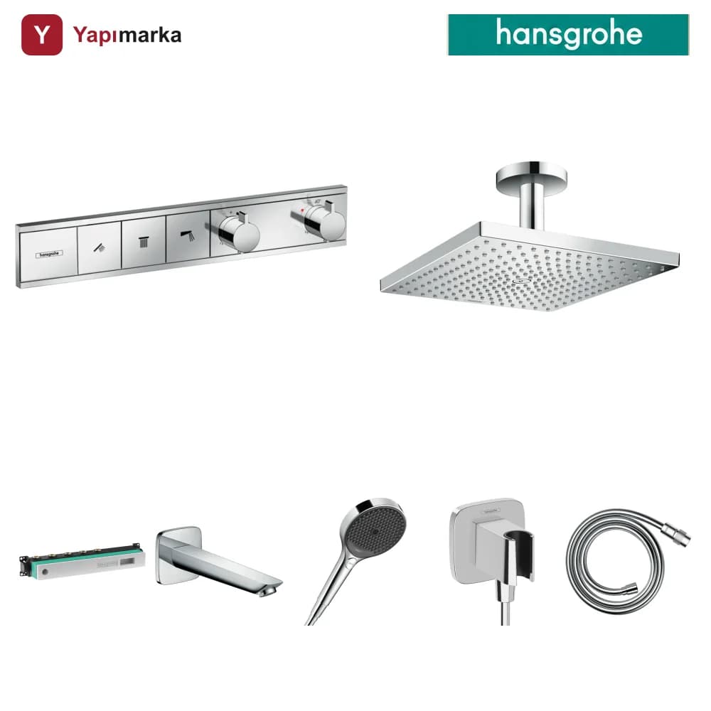 Hansgrohe RainSelect 3 Çıkış Ankastre Duş Seti - Raindance E 300 Tavan + Logis Küvet Gagası