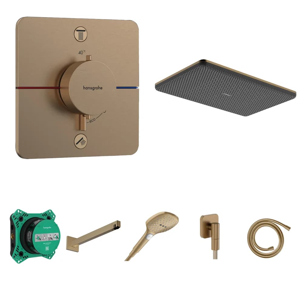 Hansgrohe ShowerSelect Comfort Q Mat Bronz 2 Çıkış Ankastre Duş Seti - Raindance Alive Q