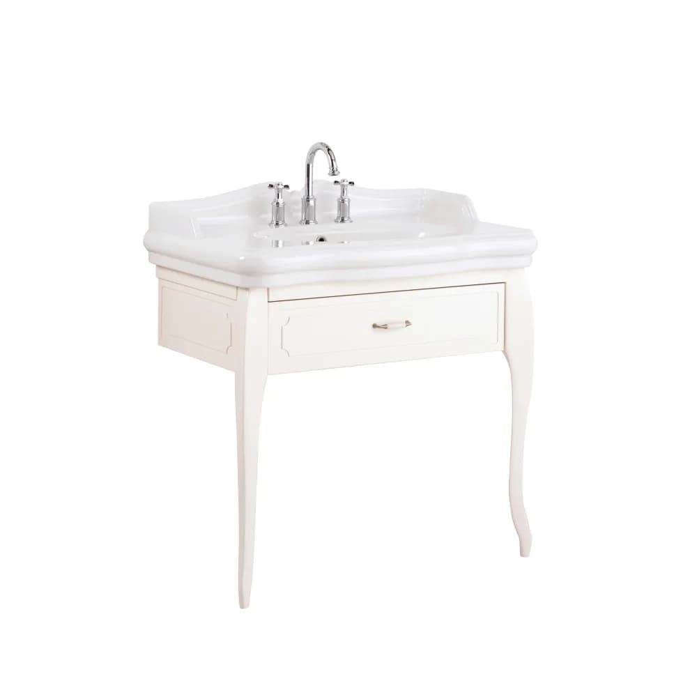 Kale Victorian 90 Cm Parlak Krem 3 Delikli Lavabolu Banyo Dolabı